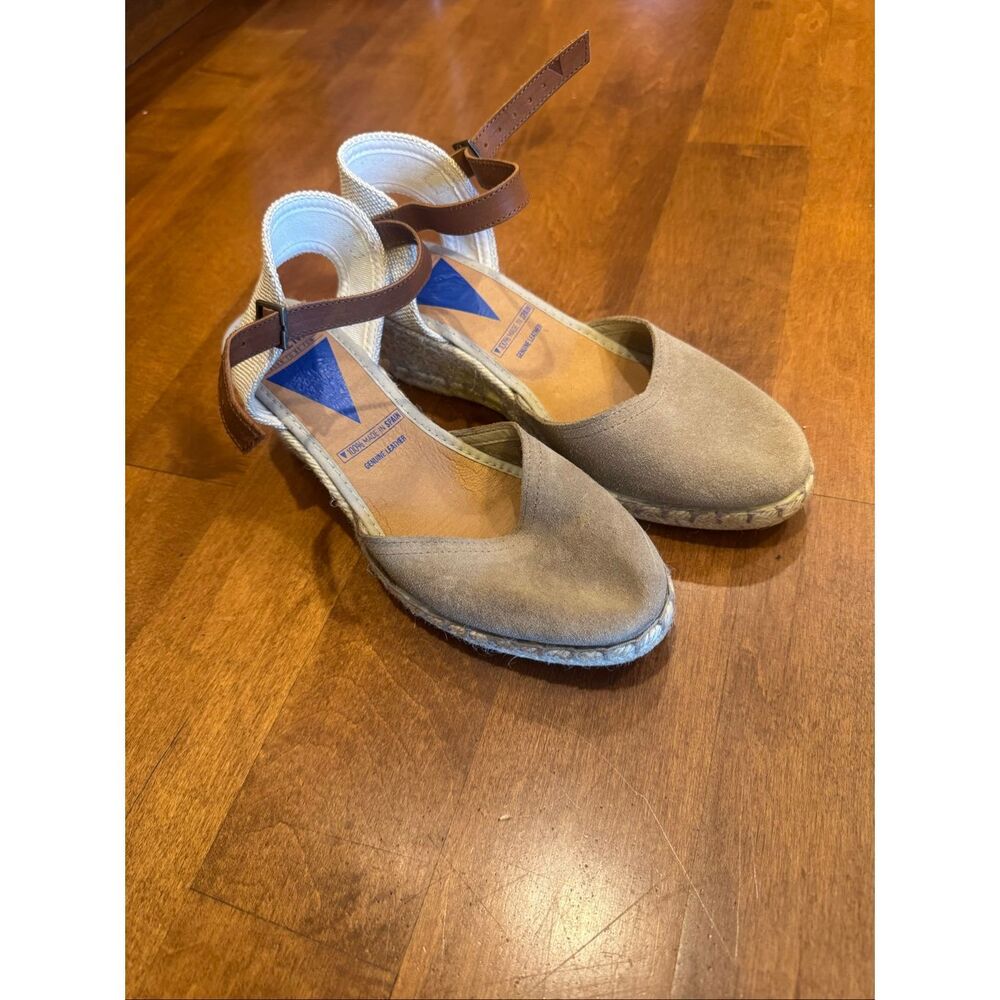 Verbenas Made in Spain Taupe Suede Espadrille Wedge Sandals Women’s EU 37 US 6.5